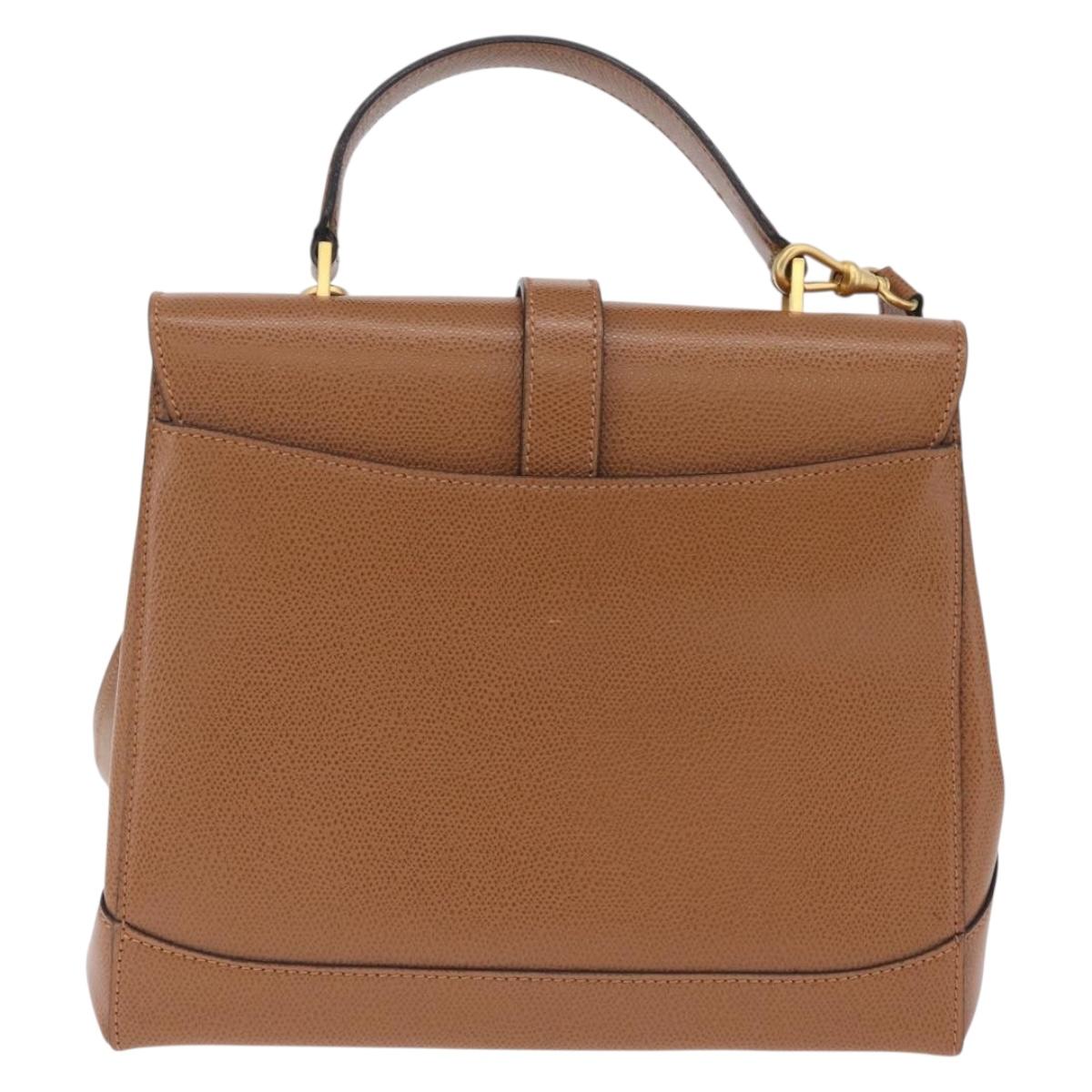 CELINE Hand Bag Leather 2way Brown Gold Auth 209392V