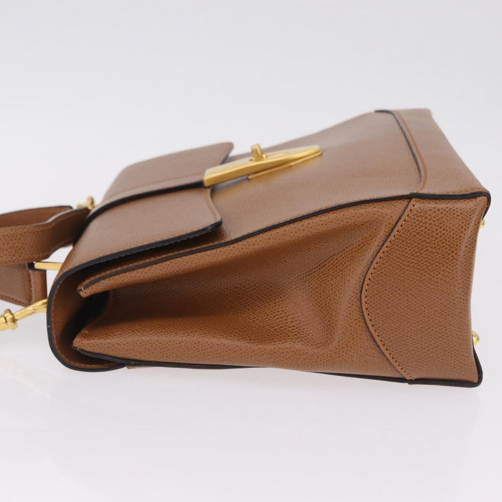 CELINE Hand Bag Leather 2way Brown Gold Auth 209392V