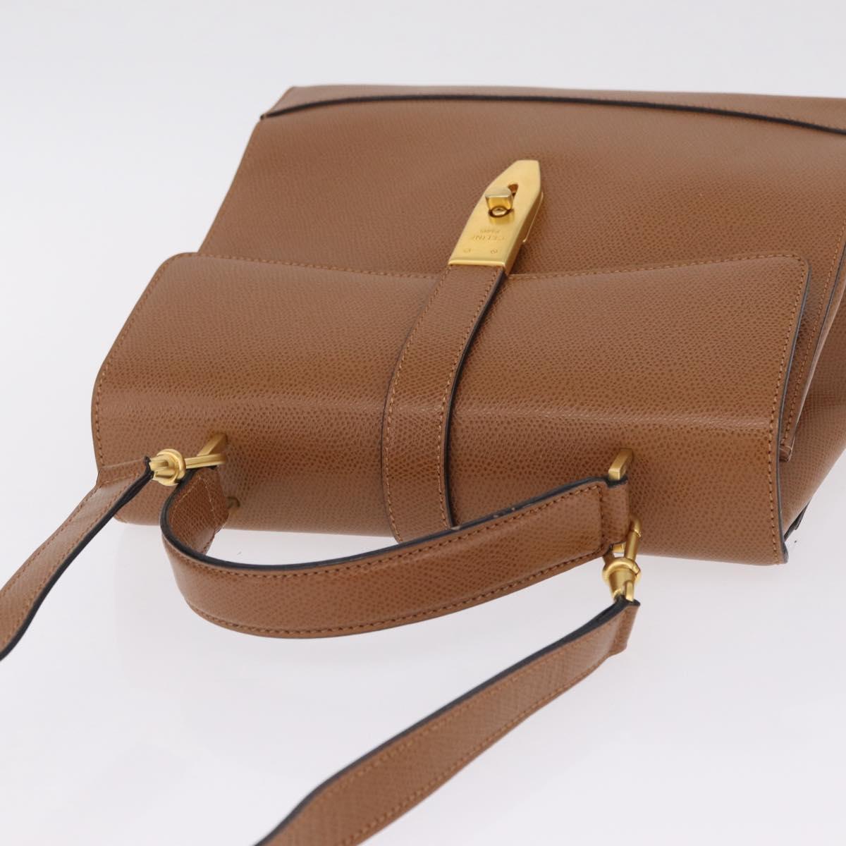 CELINE Hand Bag Leather 2way Brown Gold Auth 209392V
