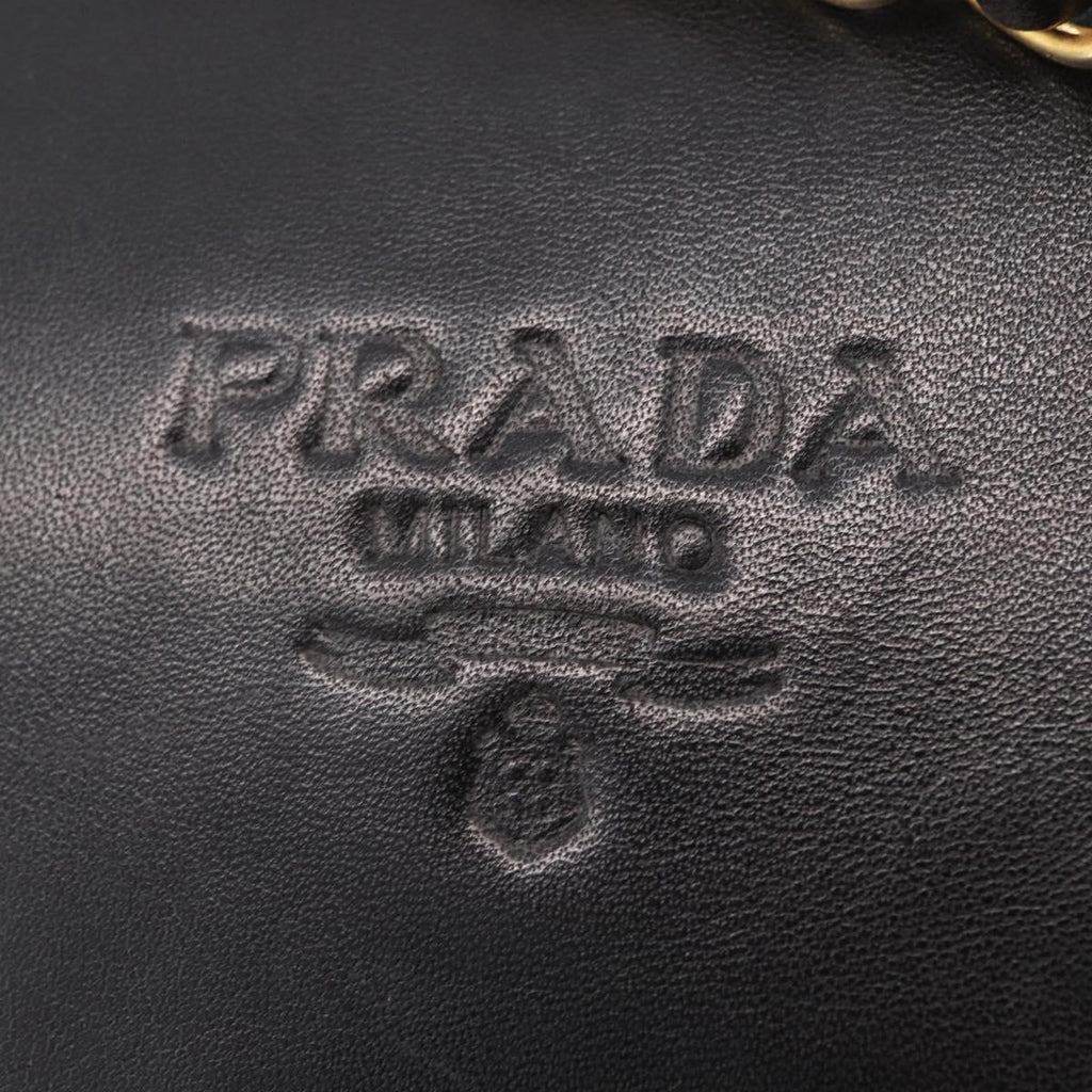 PRADA Chain Shoulder Bag Leather Black Gold Auth 209449V