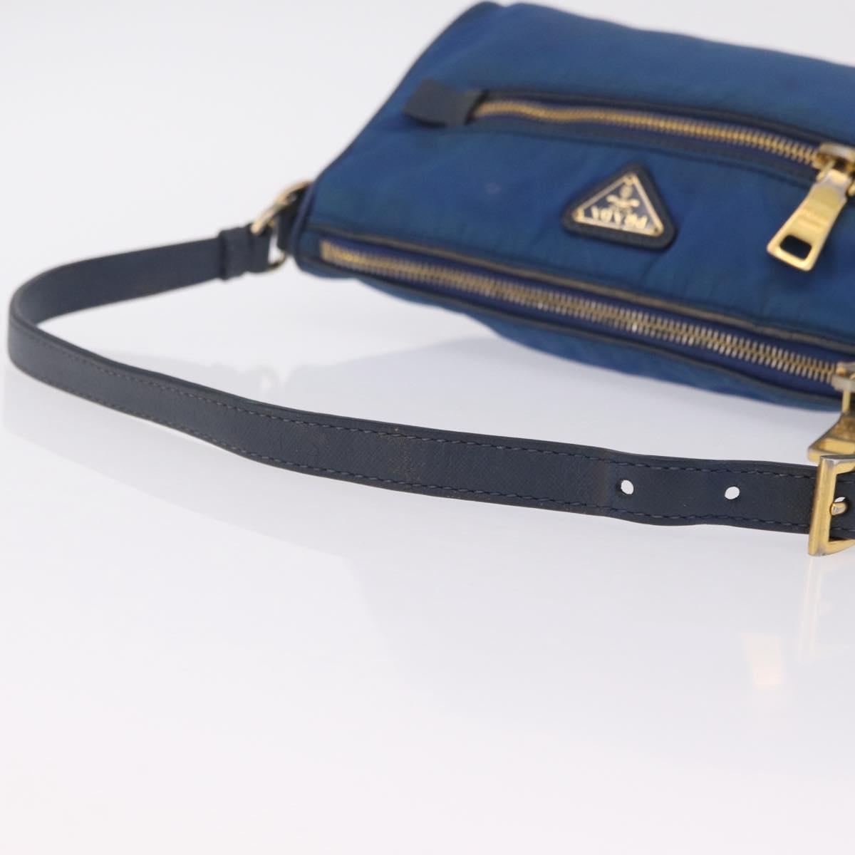 PRADA Shoulder Bag Nylon Blue Gold Auth 209511