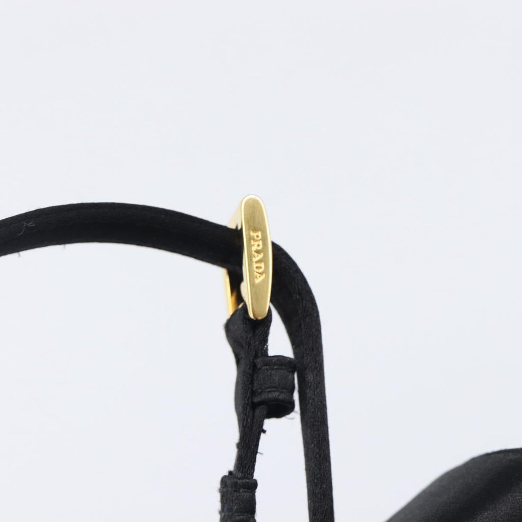 PRADA Hand Bag Satin Black Gold Tone Auth 209561M