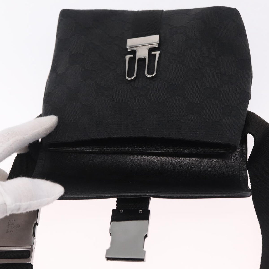 GUCCI GG Canvas Waist Bag Black Silver 131236 Auth 209592A