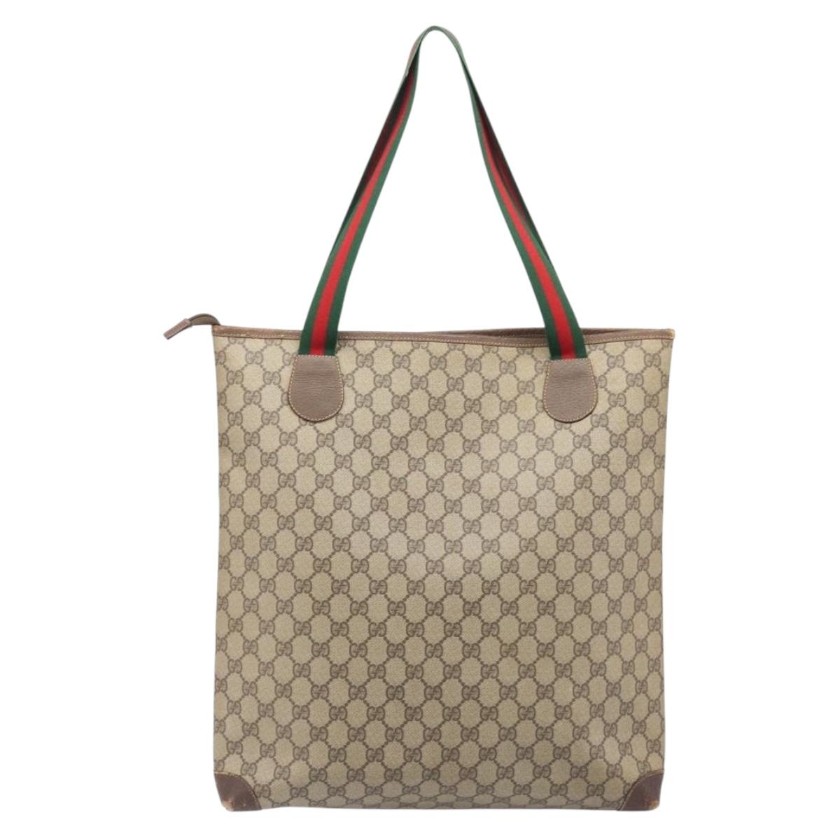 GUCCI GG Supreme Web Sherry Line Tote Bag PVC Beige 002 983 0163 Auth 209738
