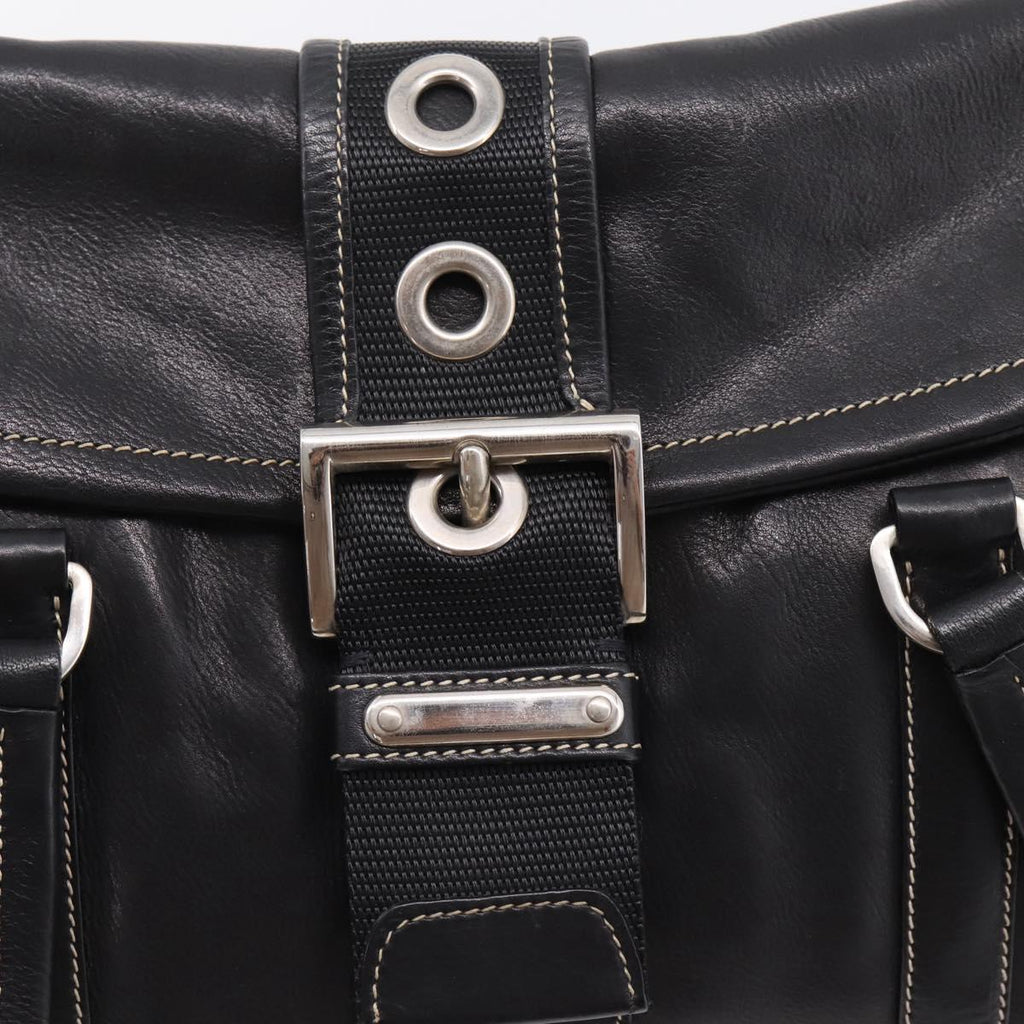 PRADA Shoulder Bag Leather Black Silver Auth 209900V