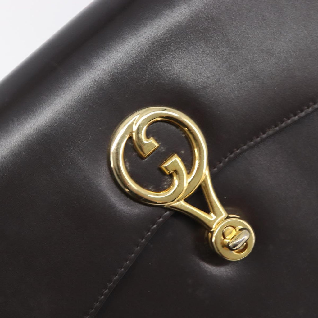 GUCCI Shoulder Bag Leather Brown Gold Auth 209924