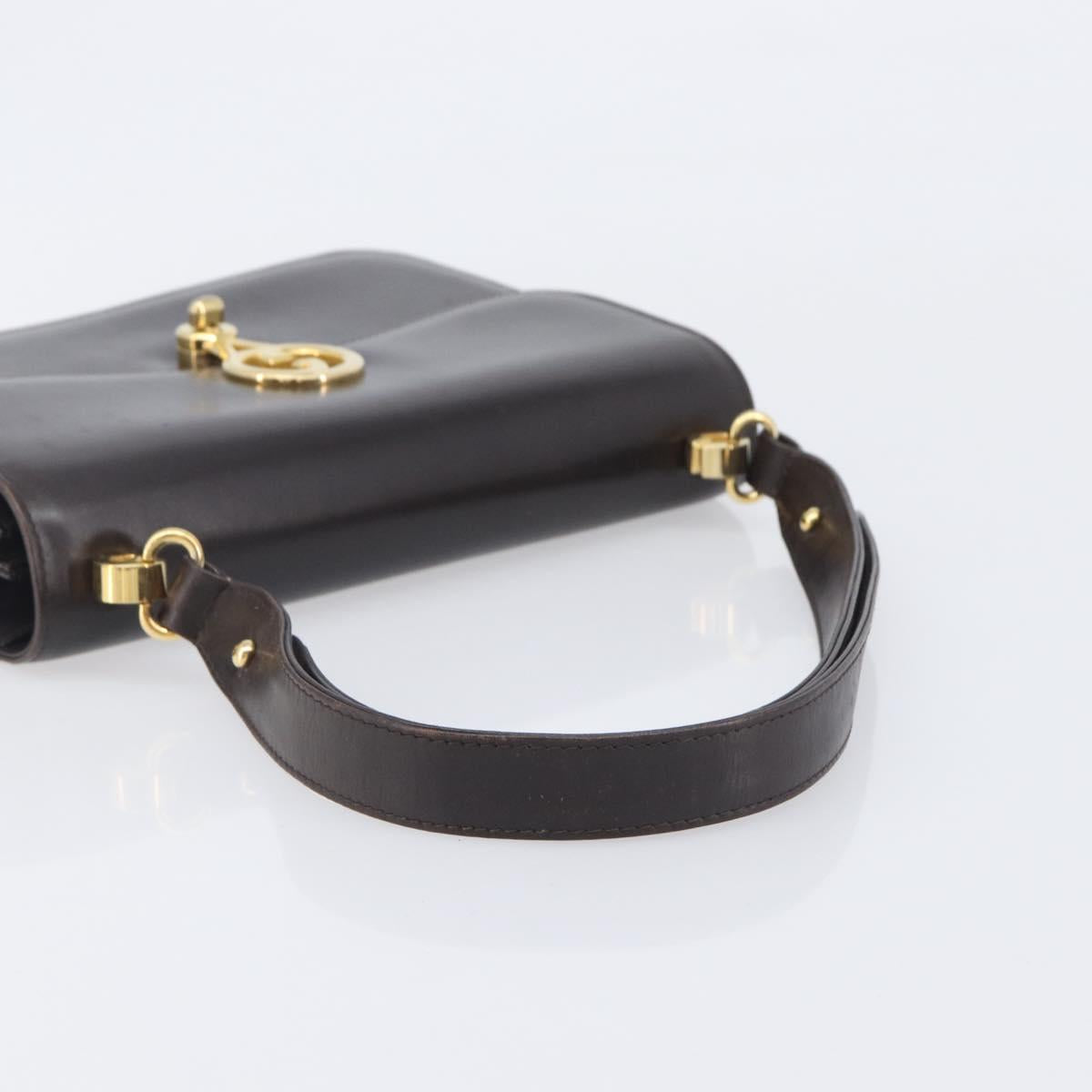 GUCCI Shoulder Bag Leather Brown Gold Auth 209924