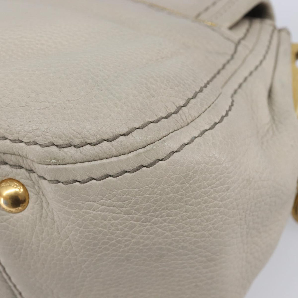 PRADA Chain Shoulder Bag Vittero Dino Leather Beige Gold Auth 209990A