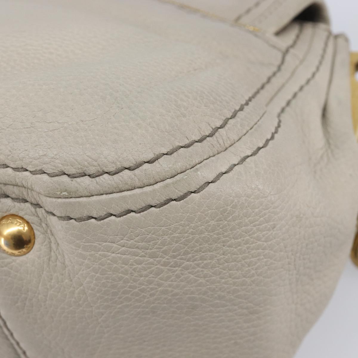 PRADA Chain Shoulder Bag Vittero Dino Leather Beige Gold Auth 209990A