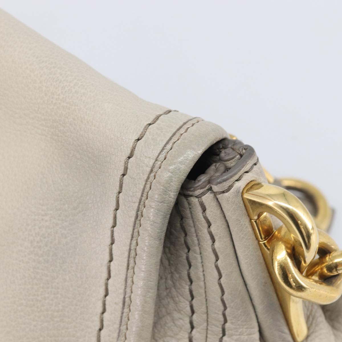 PRADA Chain Shoulder Bag Vittero Dino Leather Beige Gold Auth 209990A