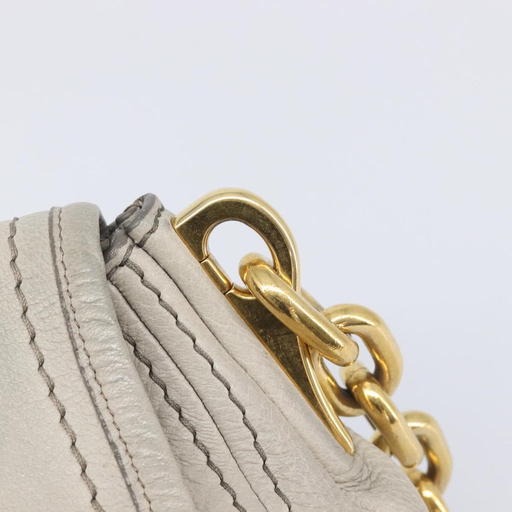 PRADA Chain Shoulder Bag Vittero Dino Leather Beige Gold Auth 209990A
