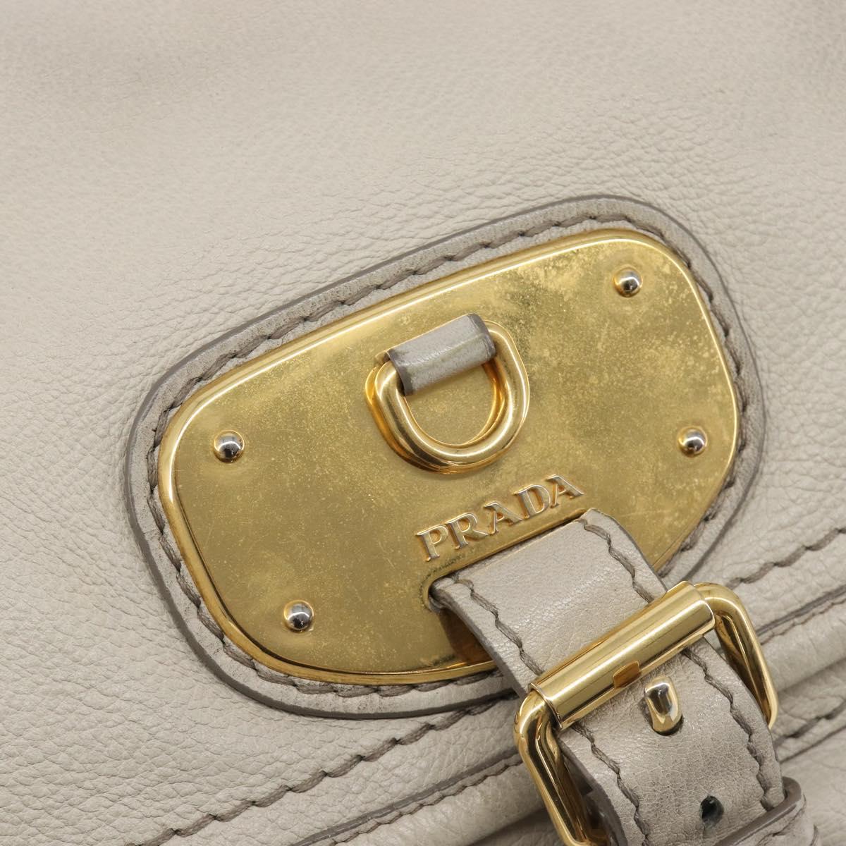 PRADA Chain Shoulder Bag Vittero Dino Leather Beige Gold Auth 209990A