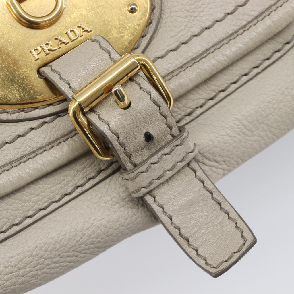 PRADA Chain Shoulder Bag Vittero Dino Leather Beige Gold Auth 209990A