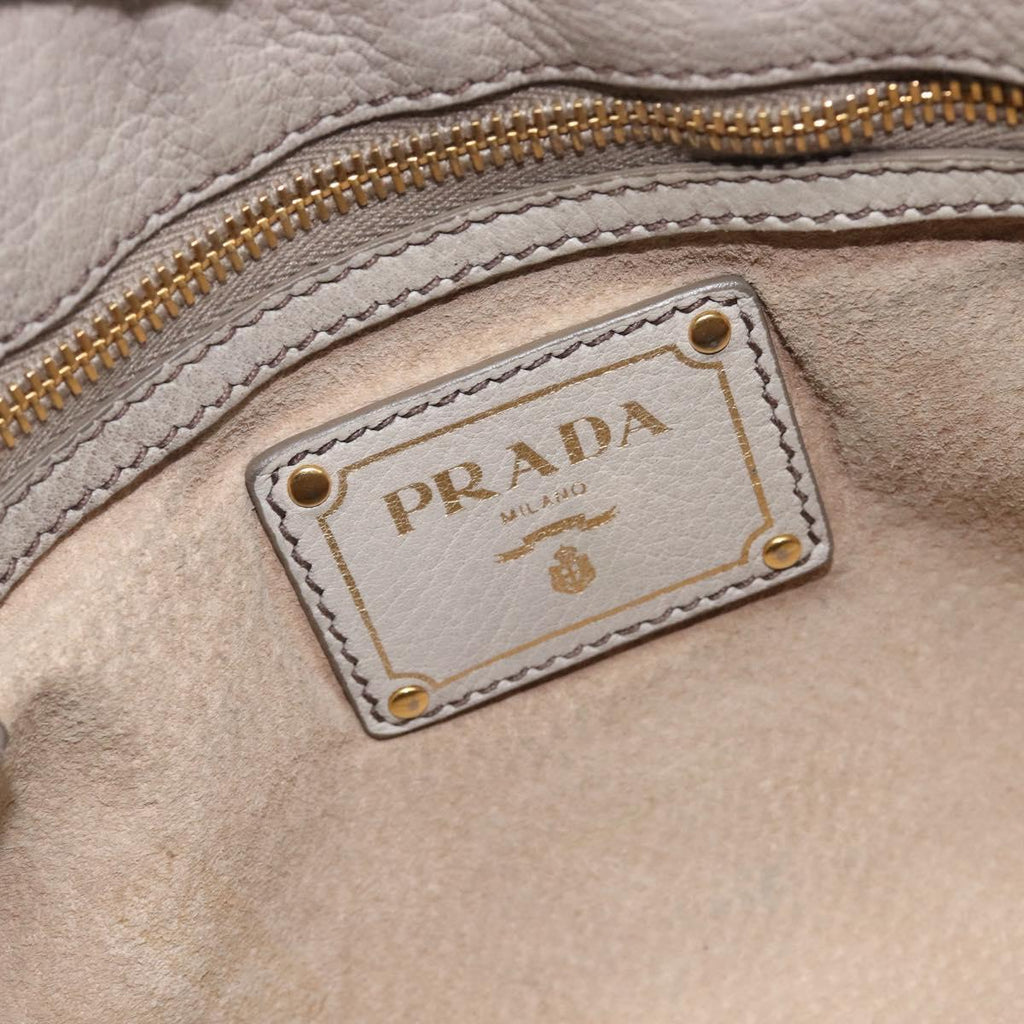 PRADA Chain Shoulder Bag Vittero Dino Leather Beige Gold Auth 209990A