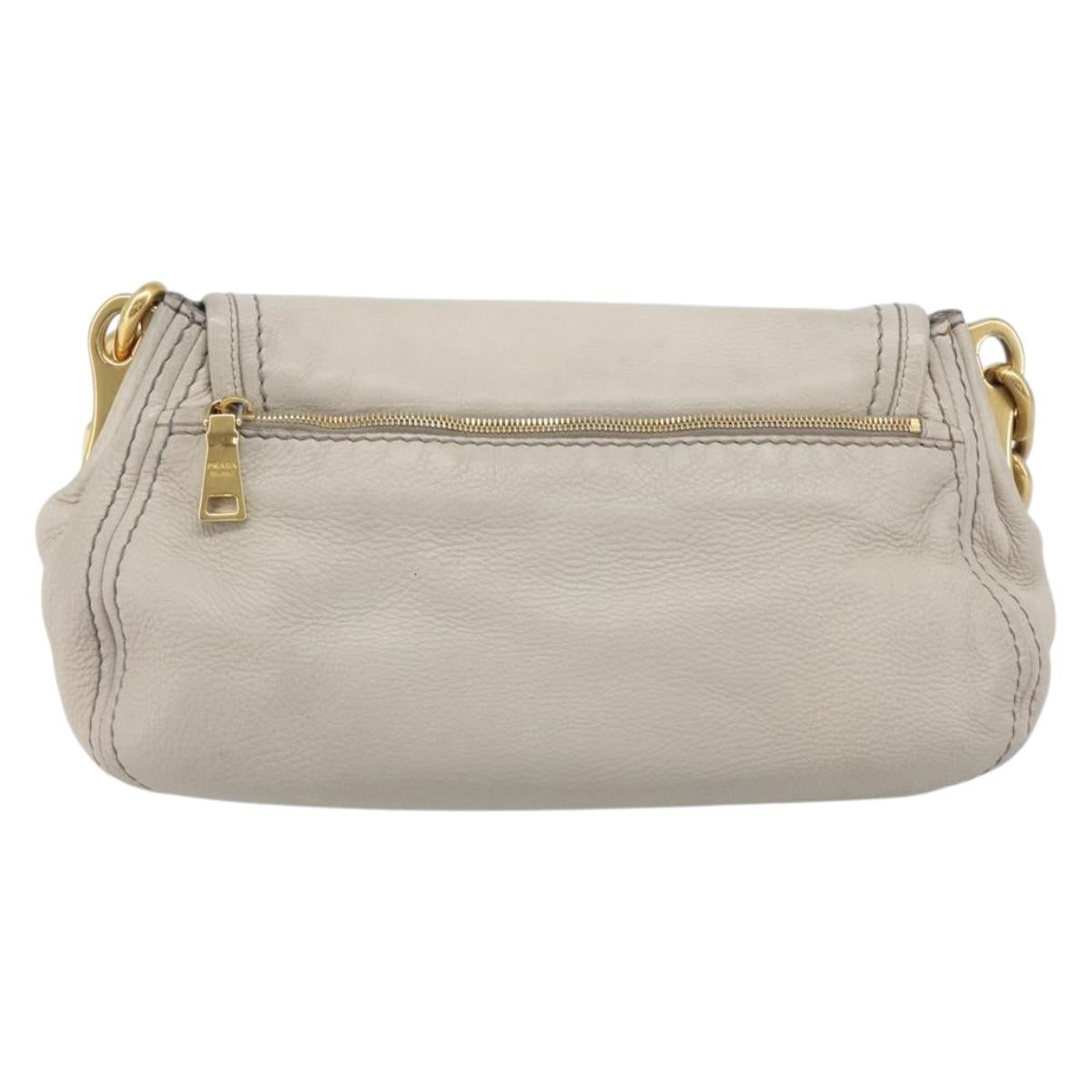 PRADA Chain Shoulder Bag Vittero Dino Leather Beige Gold Auth 209990A