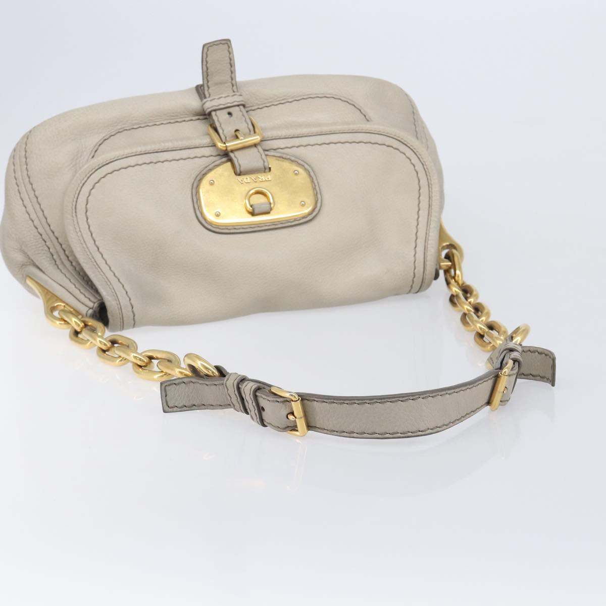 PRADA Chain Shoulder Bag Vittero Dino Leather Beige Gold Auth 209990A