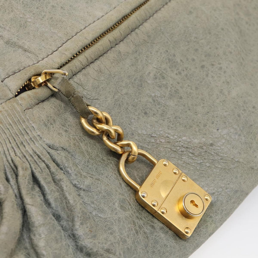 Miu Miu Shoulder Bag Vitellolux 2way Light Blue Gold Auth 210007A