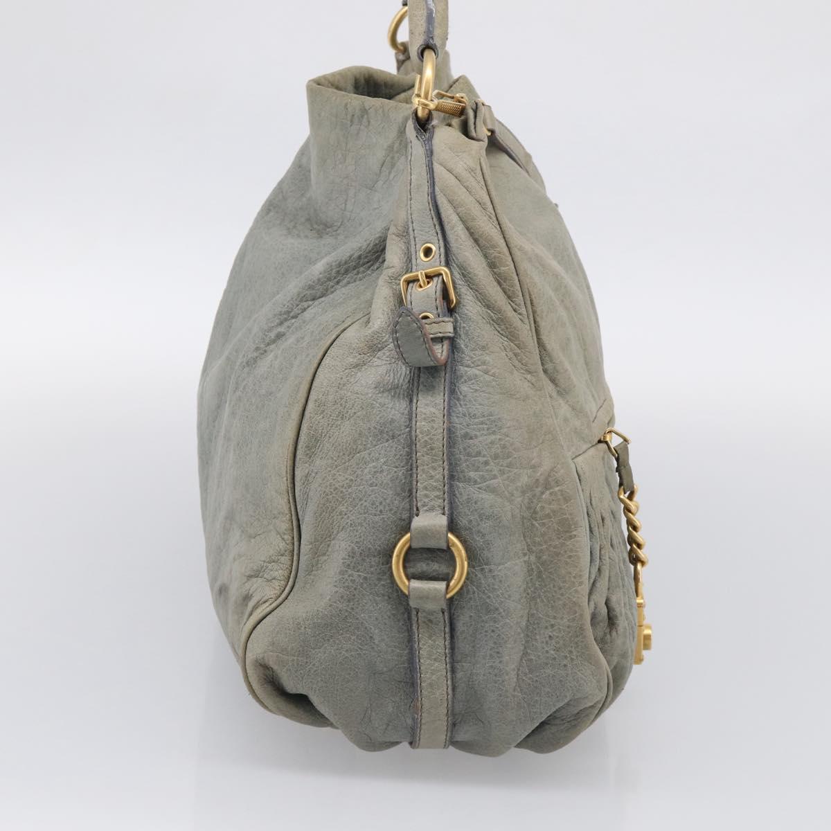 Miu Miu Shoulder Bag Vitellolux 2way Light Blue Gold Auth 210007A