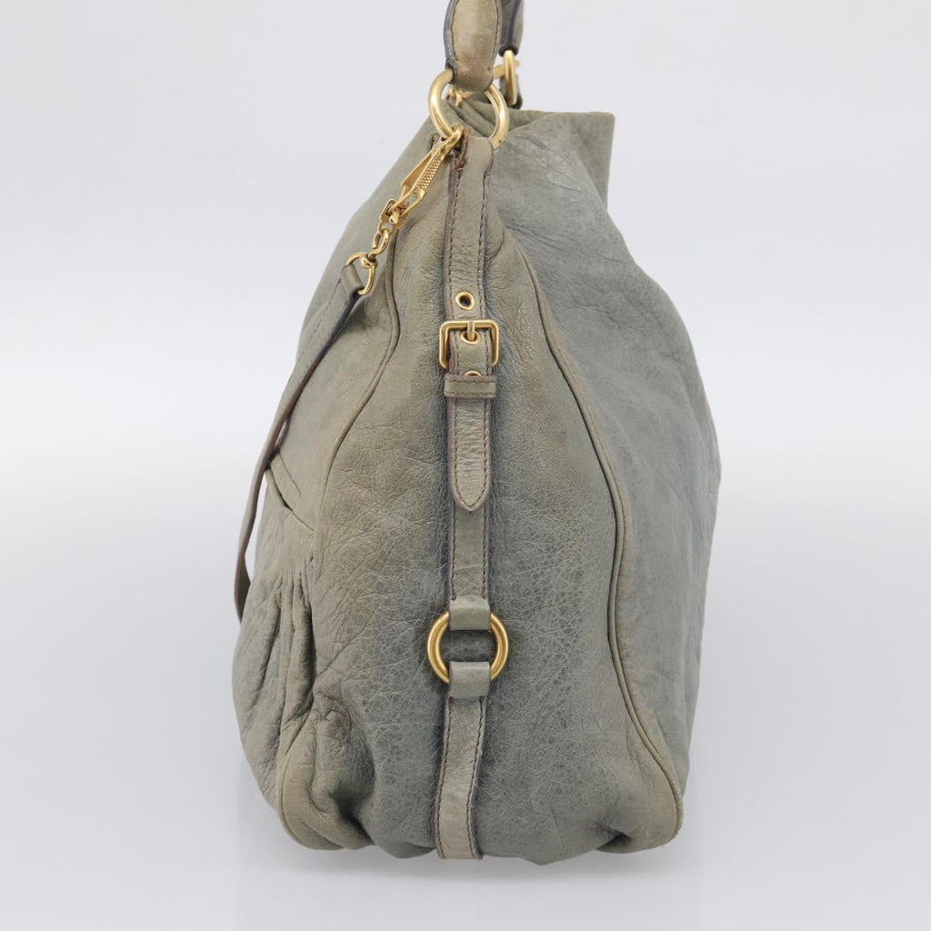 Miu Miu Shoulder Bag Vitellolux 2way Light Blue Gold Auth 210007A