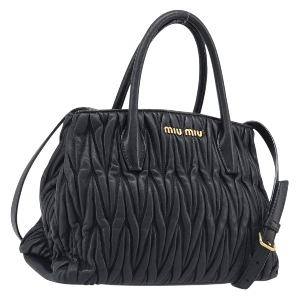 Miu Miu Matelasse Hand Bag Leather 2way Black Gold Auth 210009