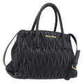 Miu Miu Matelasse Hand Bag Leather 2way Black Gold Auth 210009