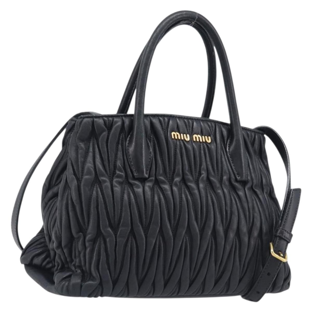 Miu Miu Matelasse Hand Bag Leather 2way Black Gold Auth 210009