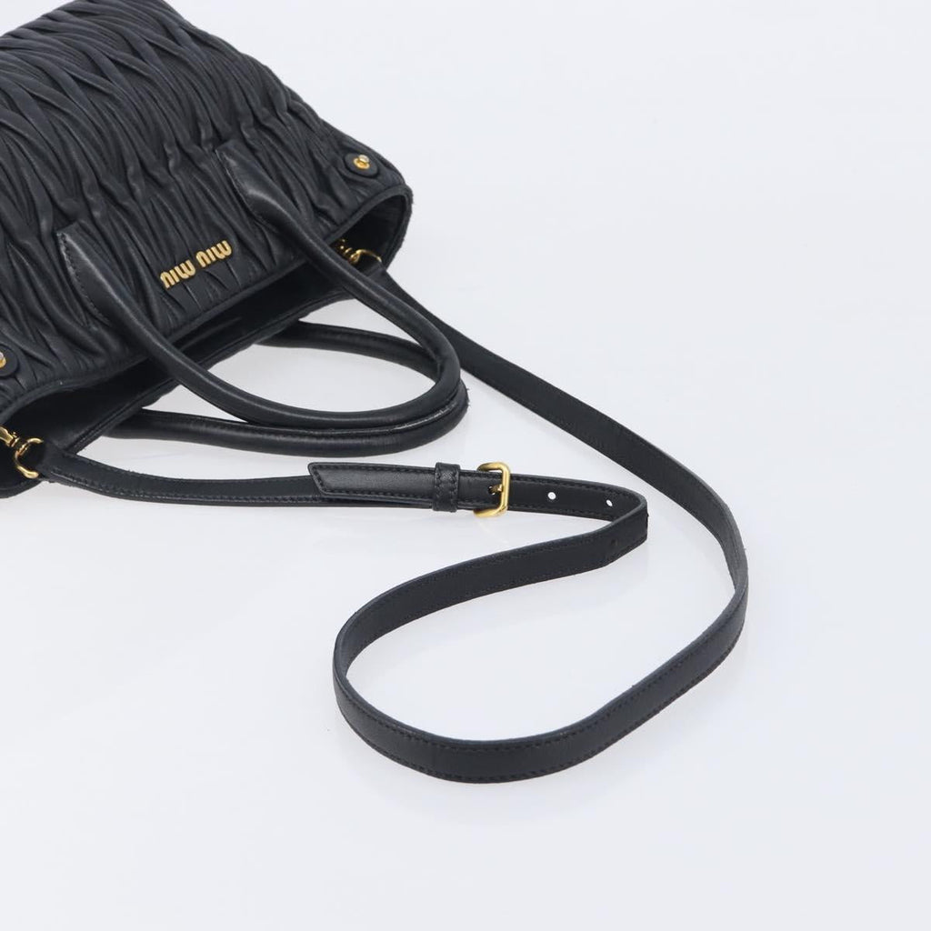 Miu Miu Matelasse Hand Bag Leather 2way Black Gold Auth 210009