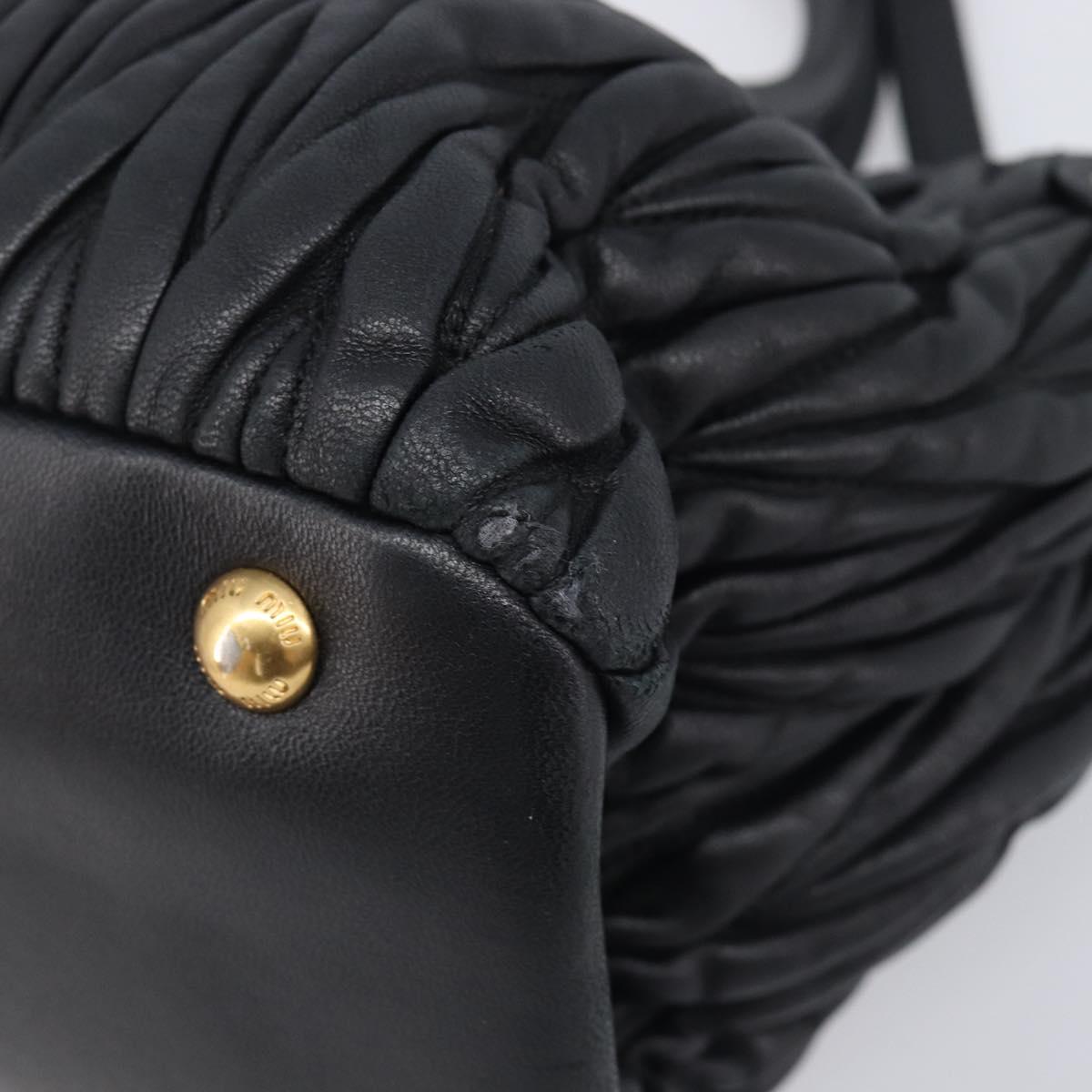 Miu Miu Matelasse Hand Bag Leather 2way Black Gold Auth 210009