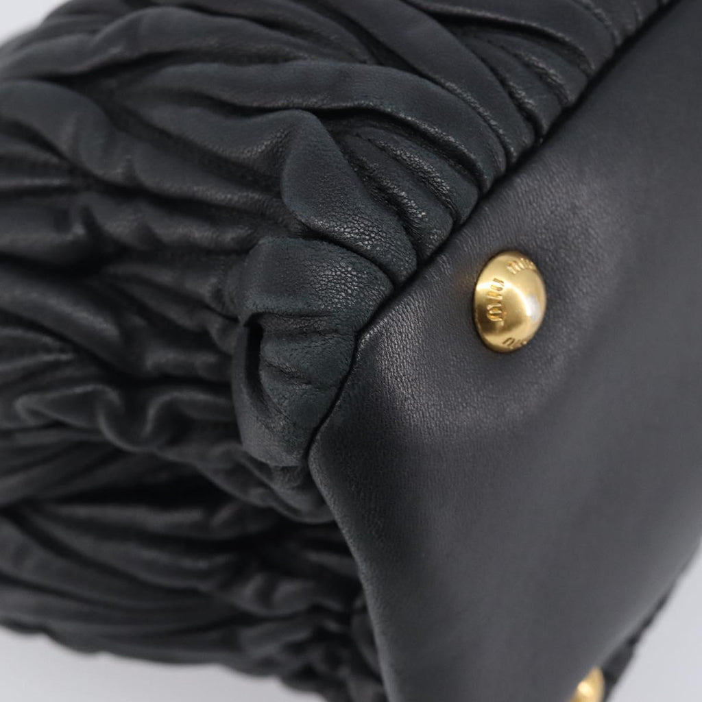 Miu Miu Matelasse Hand Bag Leather 2way Black Gold Auth 210009