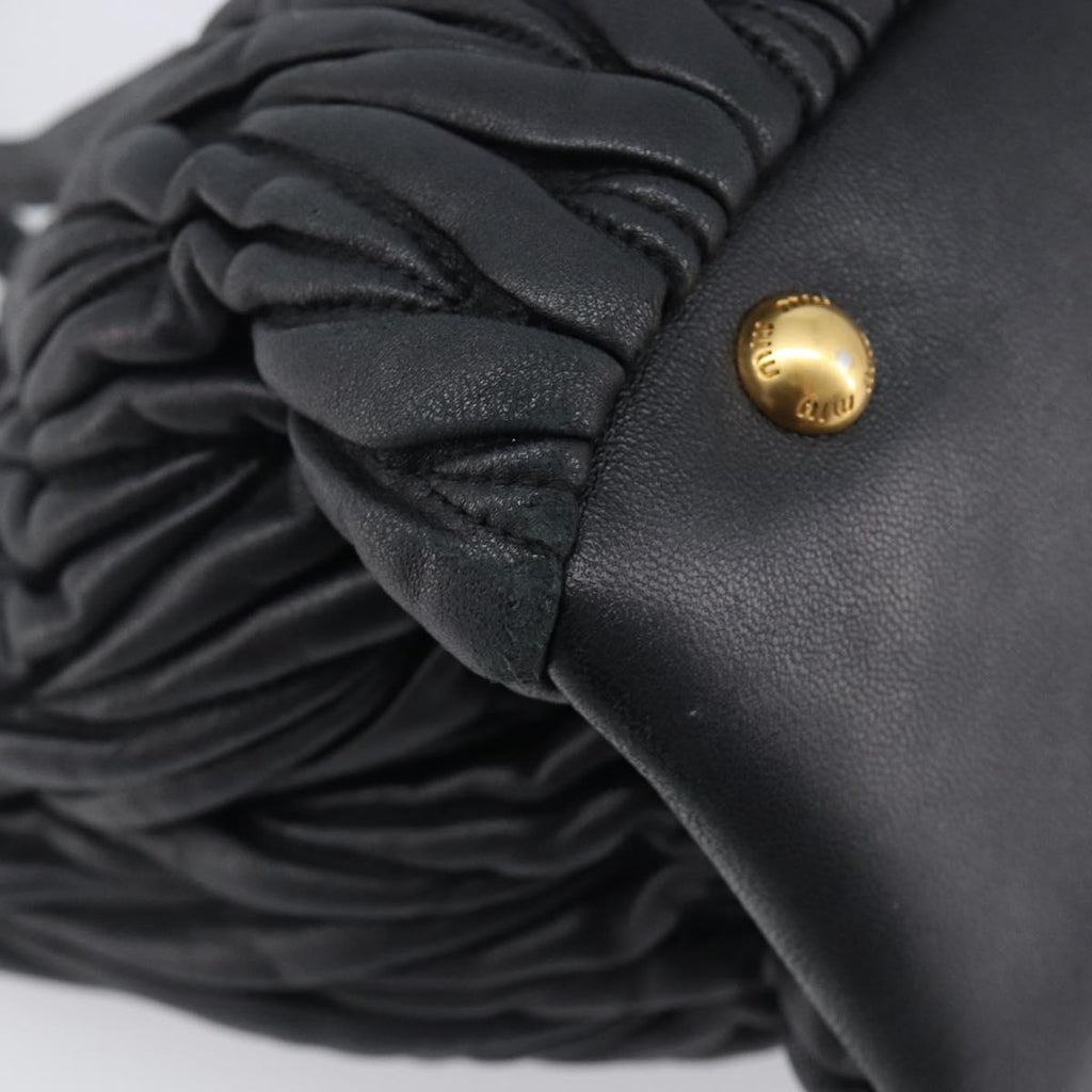 Miu Miu Matelasse Hand Bag Leather 2way Black Gold Auth 210009