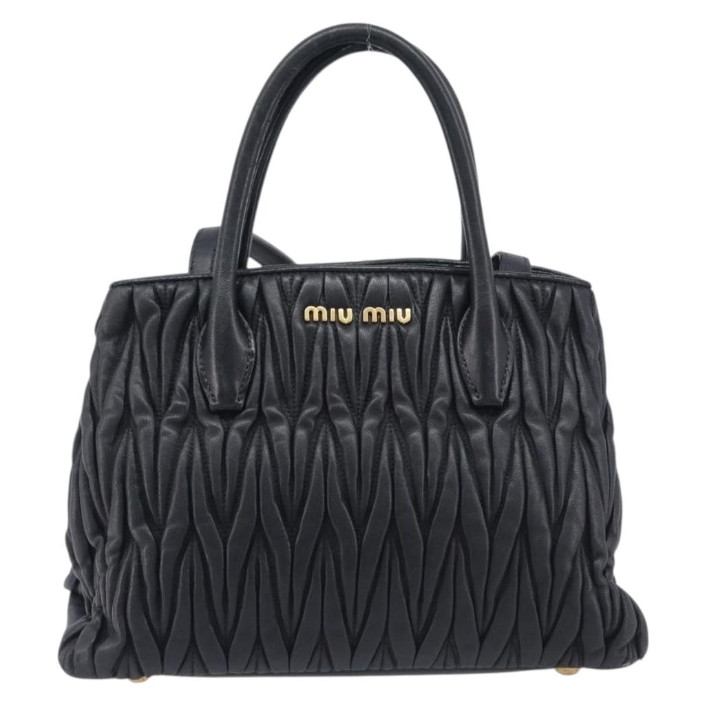 Miu Miu Matelasse Hand Bag Leather 2way Black Gold Auth 210009