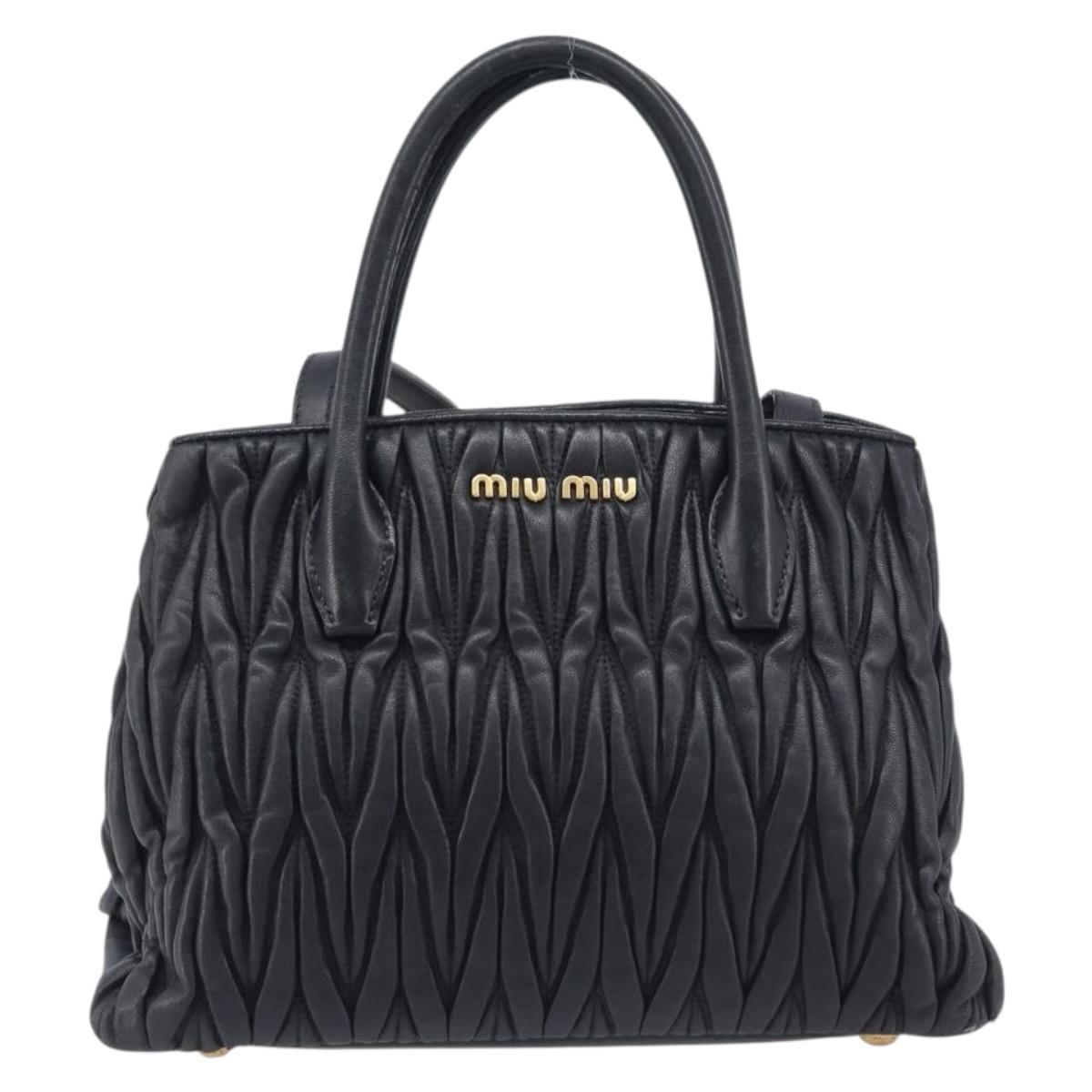 Miu Miu Matelasse Hand Bag Leather 2way Black Gold Auth 210009