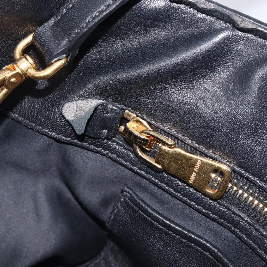 Miu Miu Matelasse Hand Bag Leather 2way Black Gold Auth 210009