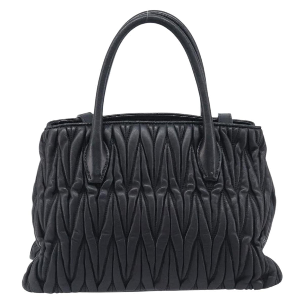 Miu Miu Matelasse Hand Bag Leather 2way Black Gold Auth 210009