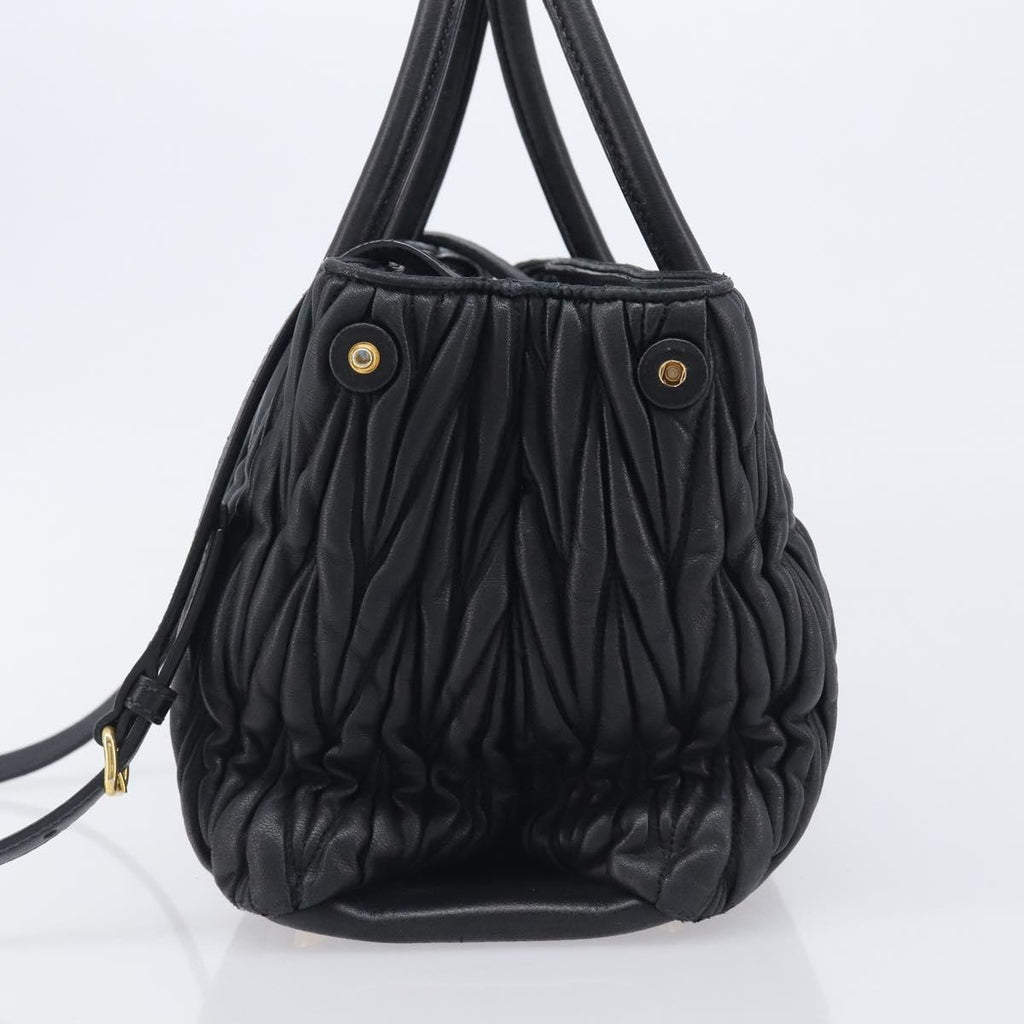Miu Miu Matelasse Hand Bag Leather 2way Black Gold Auth 210009