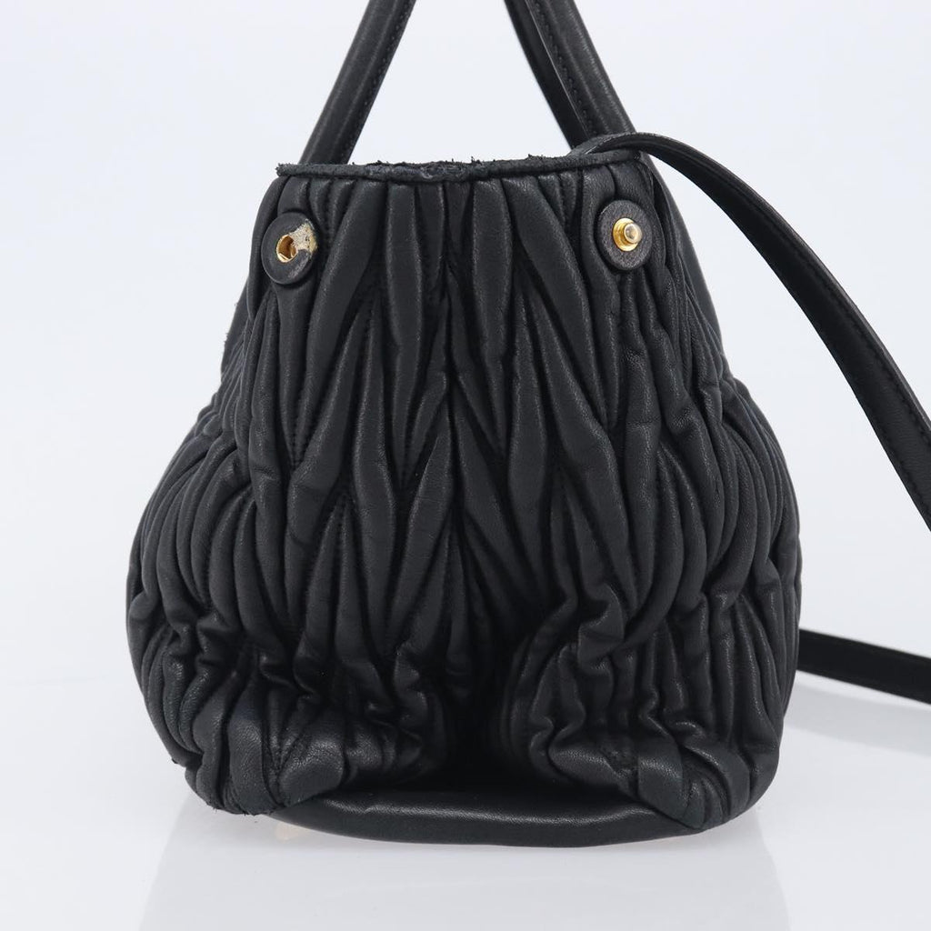 Miu Miu Matelasse Hand Bag Leather 2way Black Gold Auth 210009