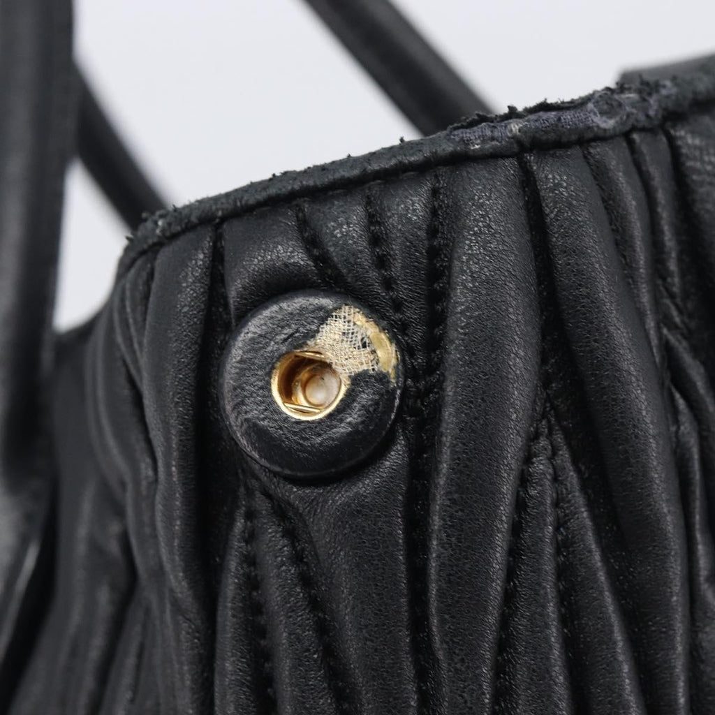 Miu Miu Matelasse Hand Bag Leather 2way Black Gold Auth 210009