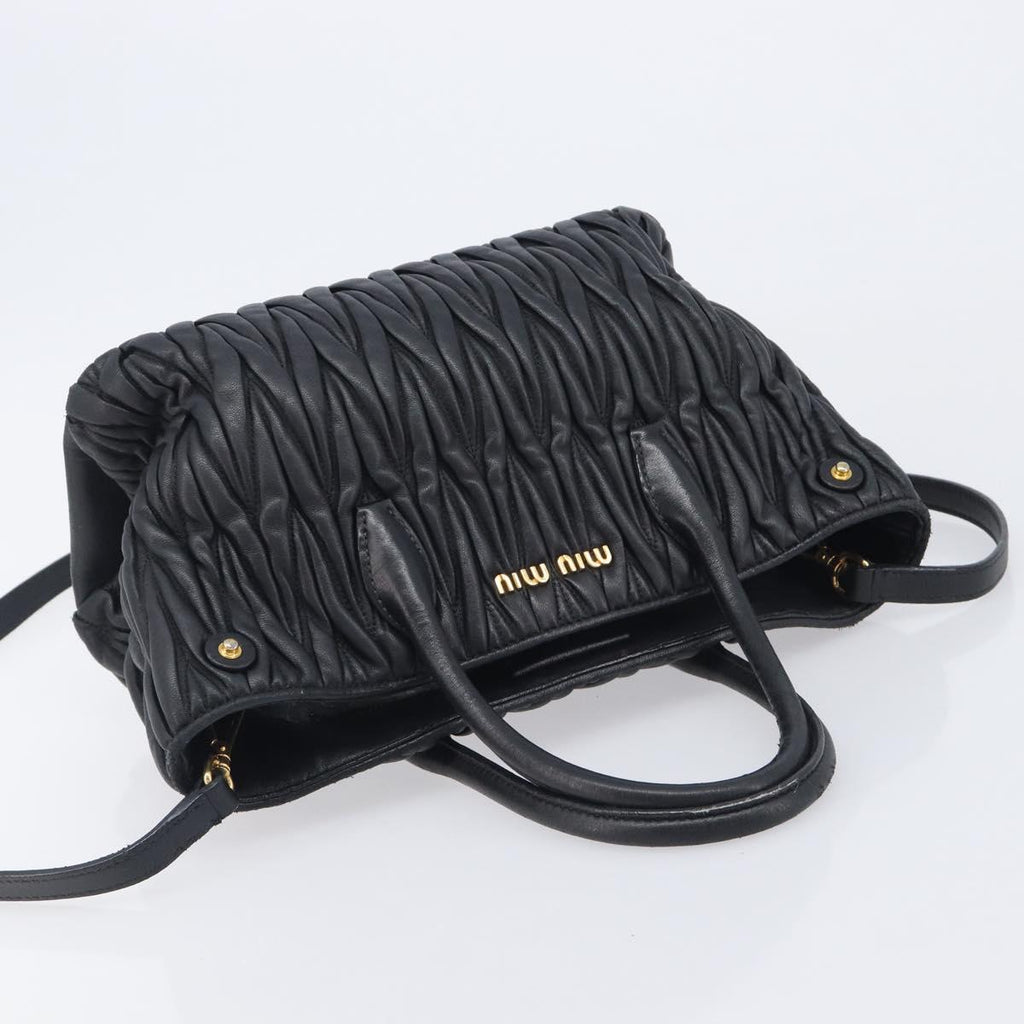 Miu Miu Matelasse Hand Bag Leather 2way Black Gold Auth 210009