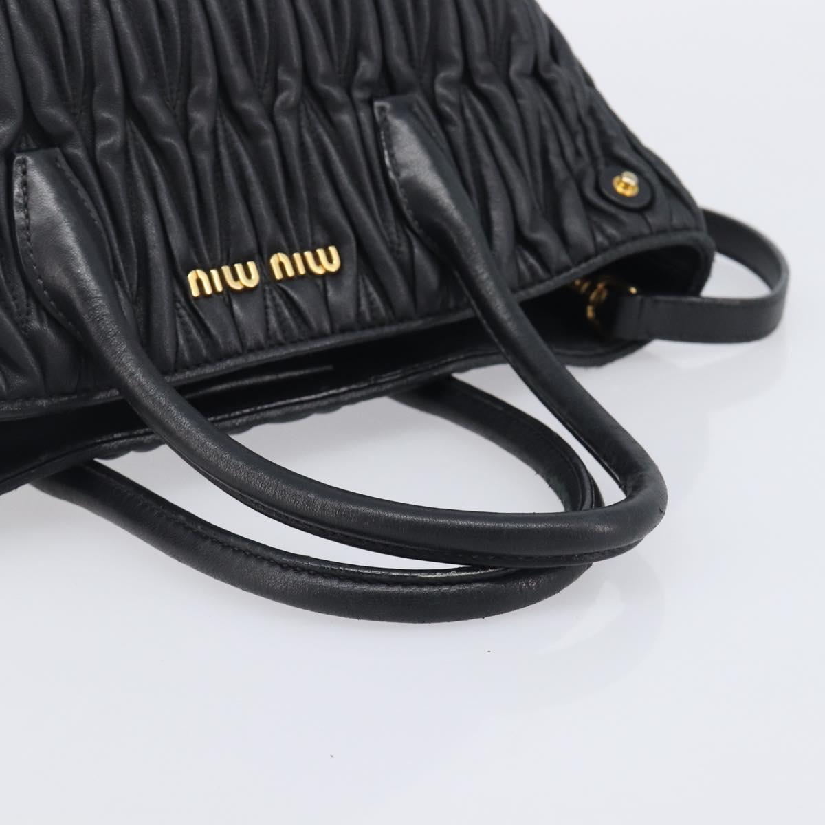 Miu Miu Matelasse Hand Bag Leather 2way Black Gold Auth 210009