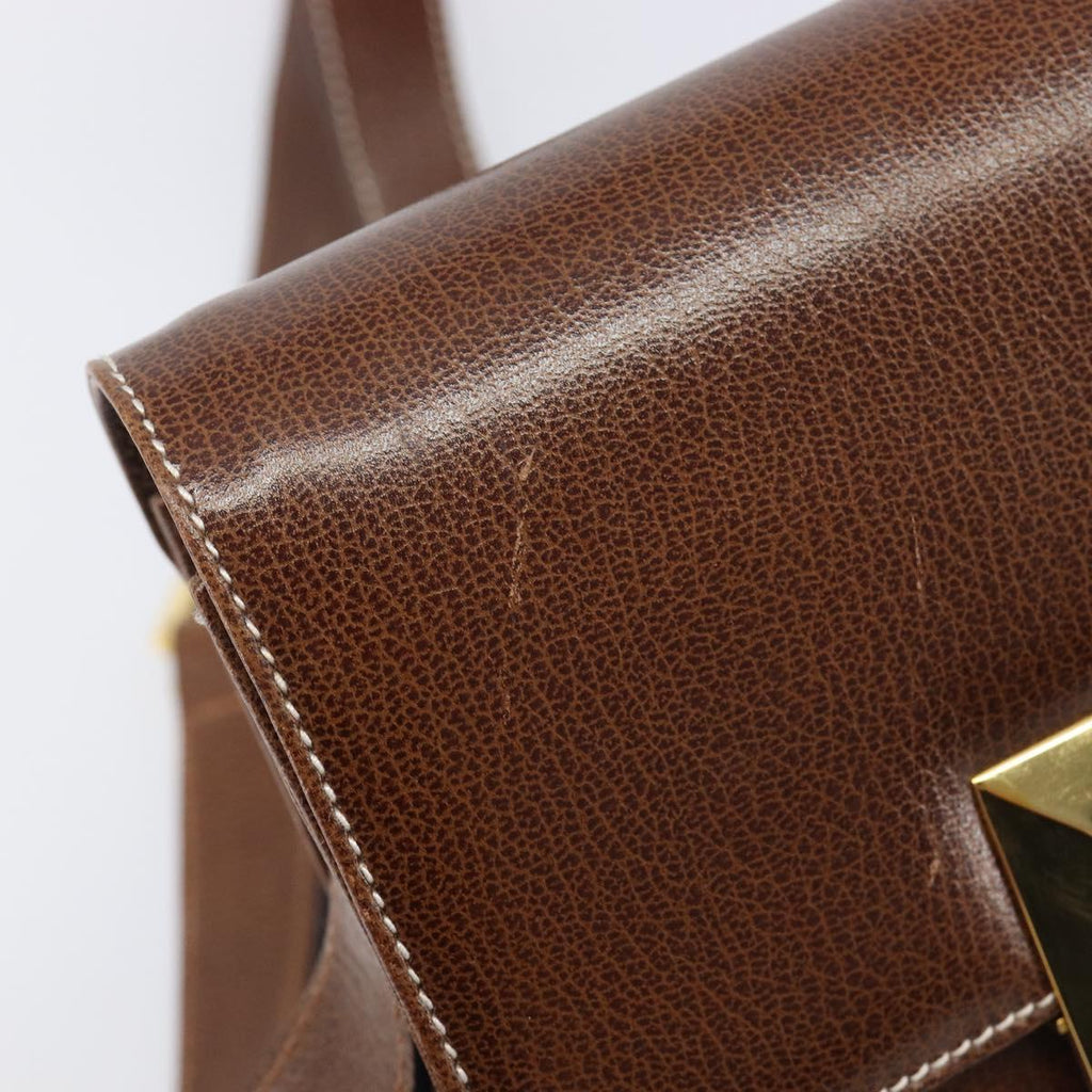 Salvatore Ferragamo Shoulder Bag Leather Brown Gold Auth 210018A