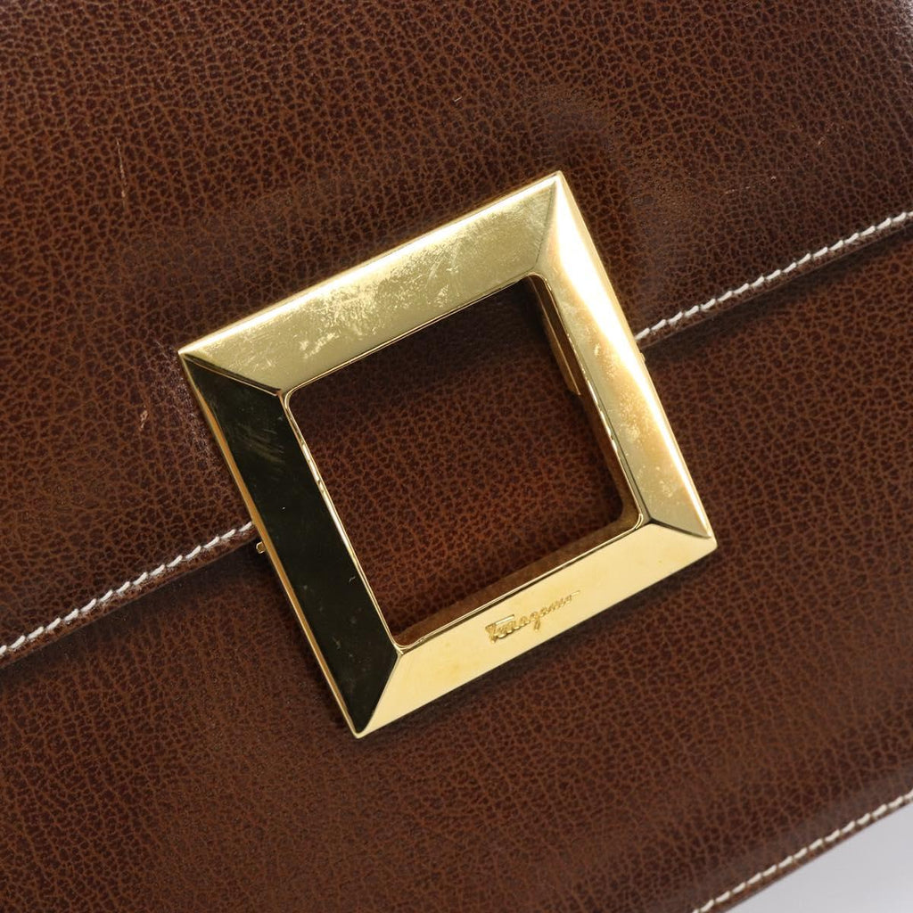 Salvatore Ferragamo Shoulder Bag Leather Brown Gold Auth 210018A