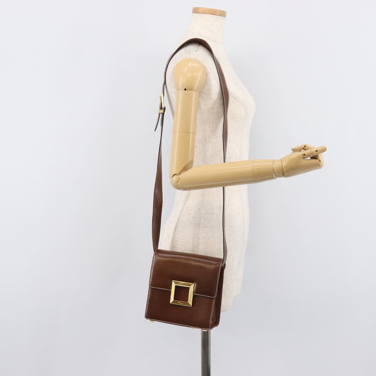 Salvatore Ferragamo Shoulder Bag Leather Brown Gold Auth 210018A