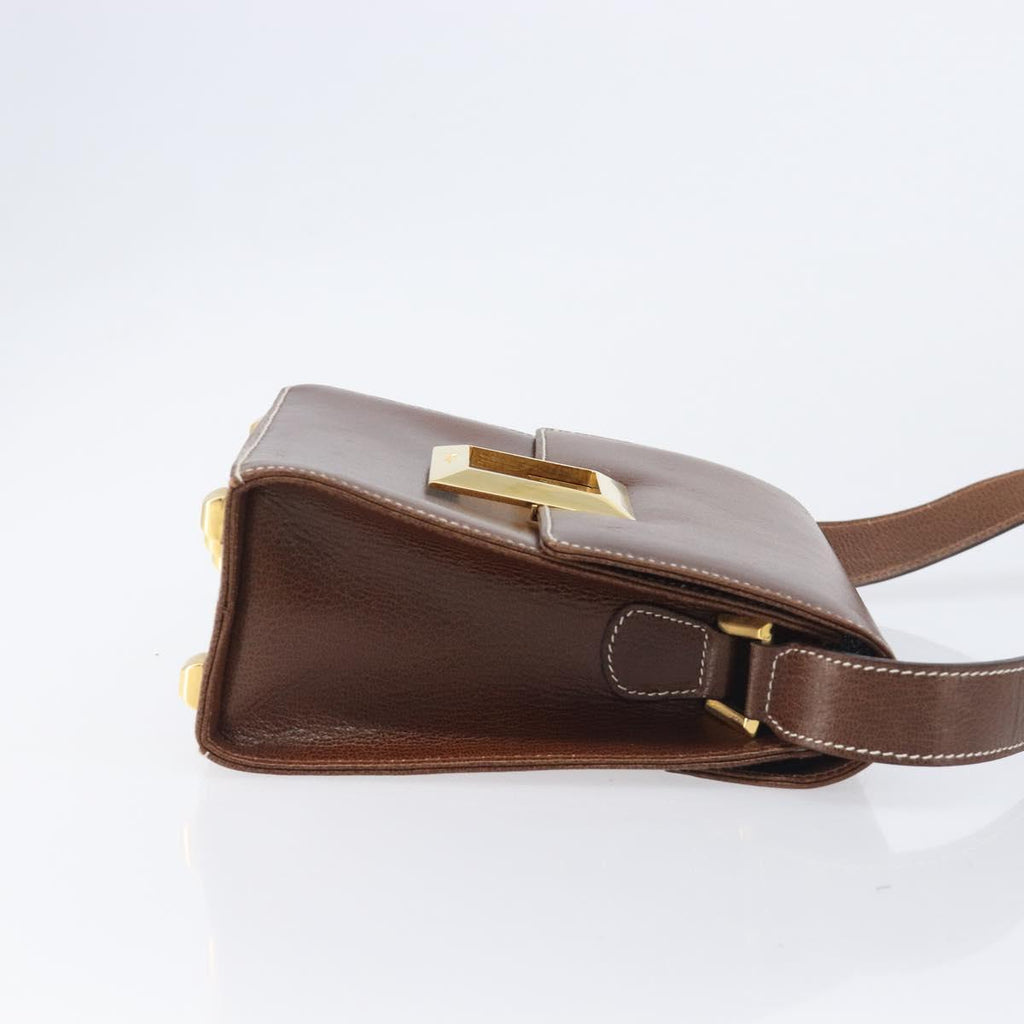 Salvatore Ferragamo Shoulder Bag Leather Brown Gold Auth 210018A
