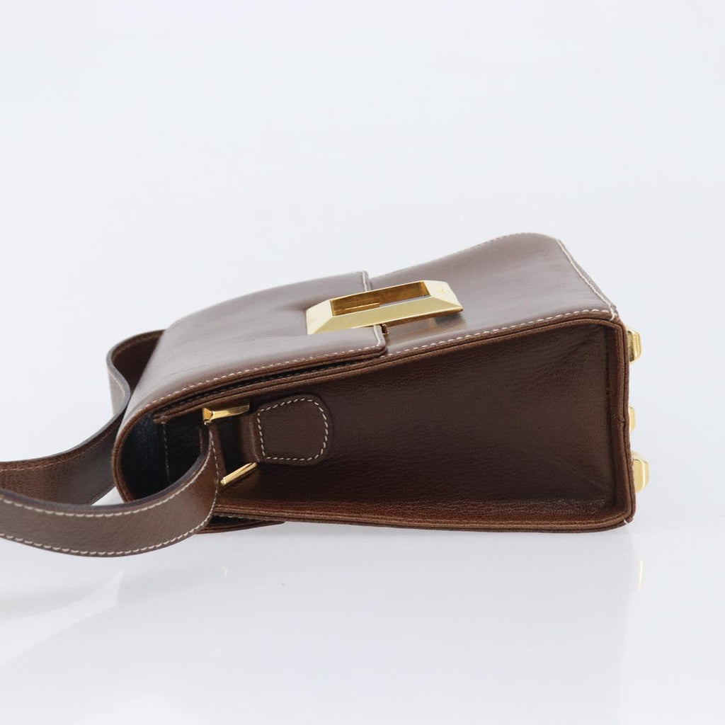 Salvatore Ferragamo Shoulder Bag Leather Brown Gold Auth 210018A