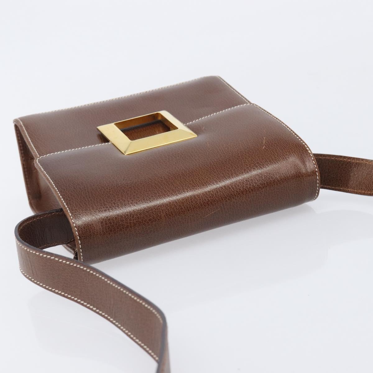 Salvatore Ferragamo Shoulder Bag Leather Brown Gold Auth 210018A