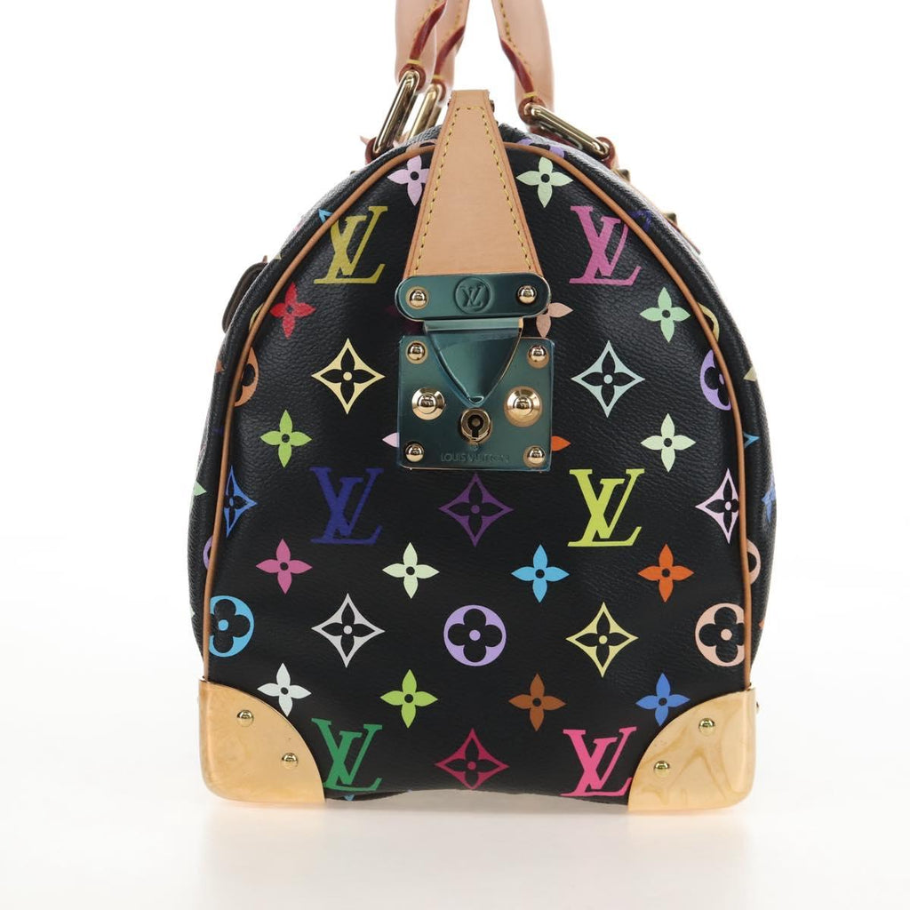 LOUIS VUITTON Monogram Multicolor Speedy 30 Hand Bag Black M92642 Auth 210029SM