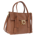 Salvatore Ferragamo Gancini Hand Bag Leather 2way Brown Gold Auth 210044V