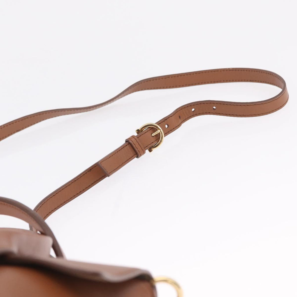 Salvatore Ferragamo Gancini Hand Bag Leather 2way Brown Gold Auth 210044V