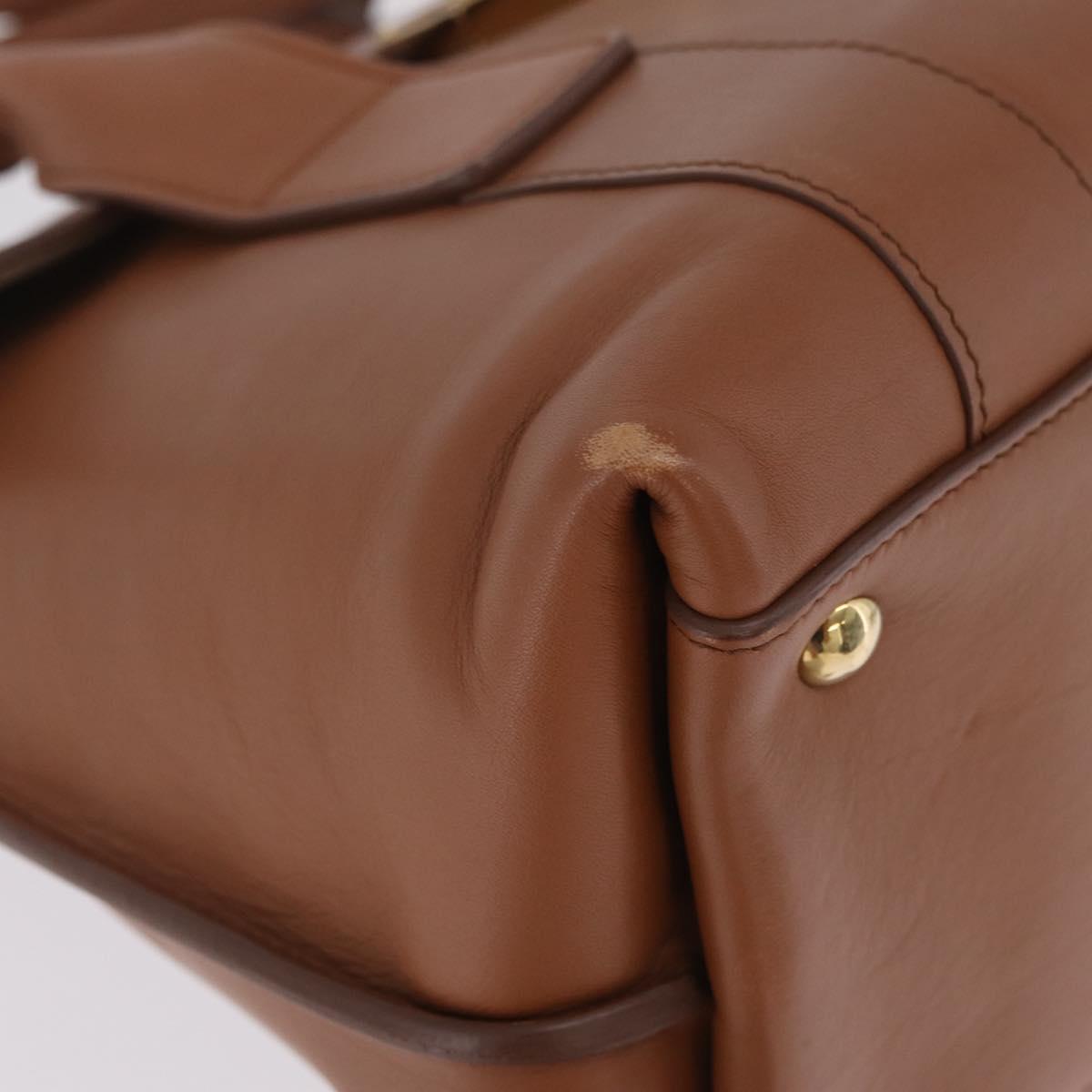 Salvatore Ferragamo Gancini Hand Bag Leather 2way Brown Gold Auth 210044V