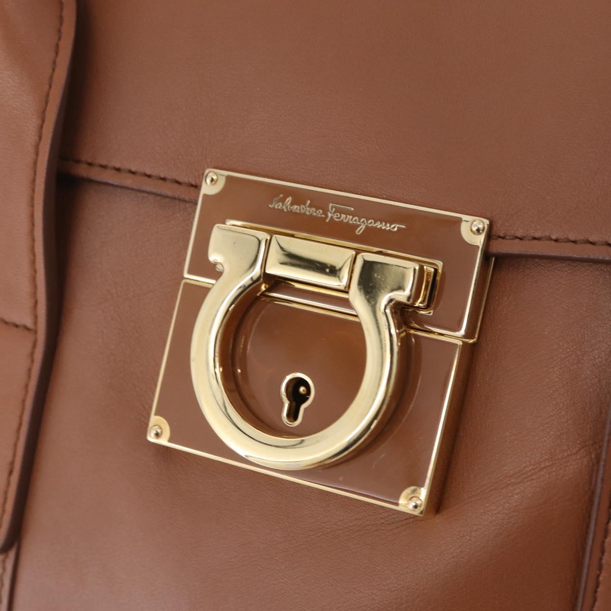 Salvatore Ferragamo Gancini Hand Bag Leather 2way Brown Gold Auth 210044V